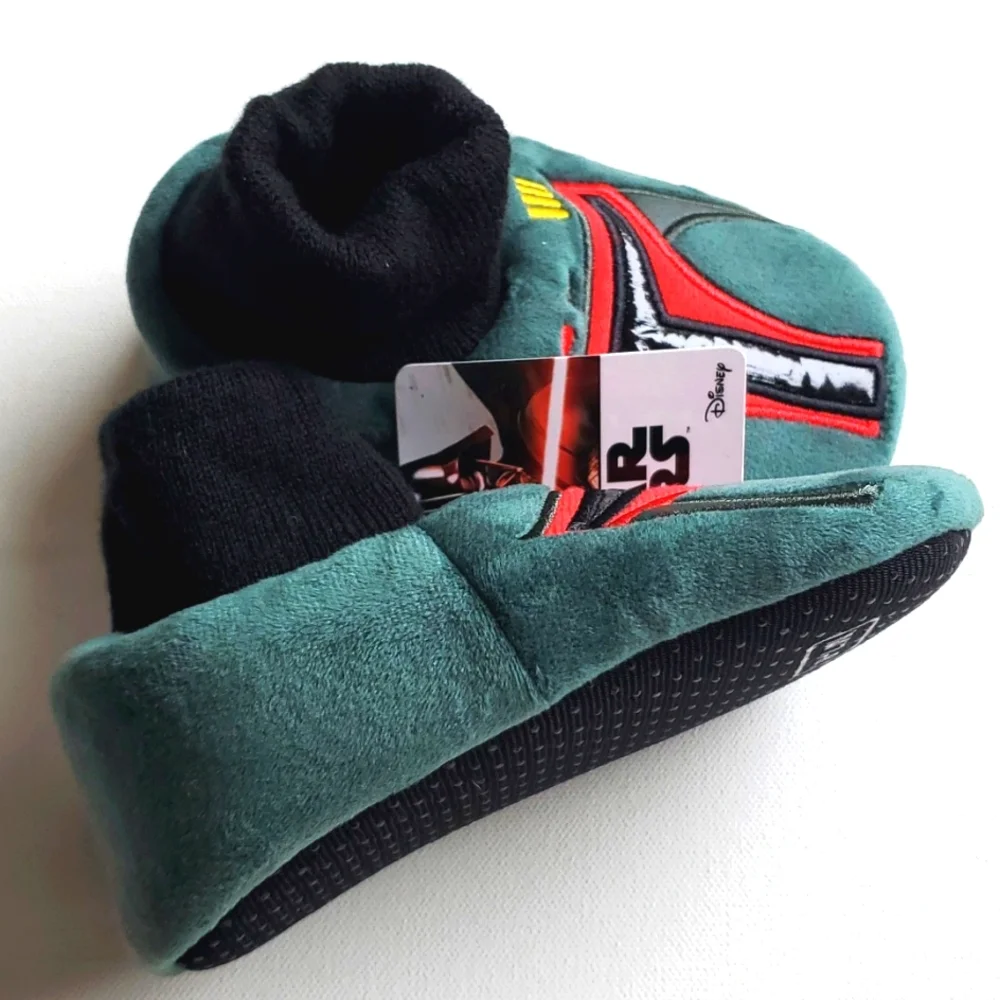 Star Wars Disney Bobba Fett Green Slippers Kids Size Medium 7-8